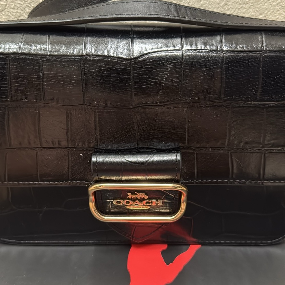 Coach Black Croc-Embossed Shoulder Bag - Picture 9 of 9